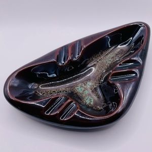 MCM Boomerang 1960s Ashtray Drip Glaze Brown and Teal